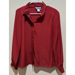 Pendleton Women's Mock Button Neck Button Down Vintage Red Blouse Size 12 PETITE